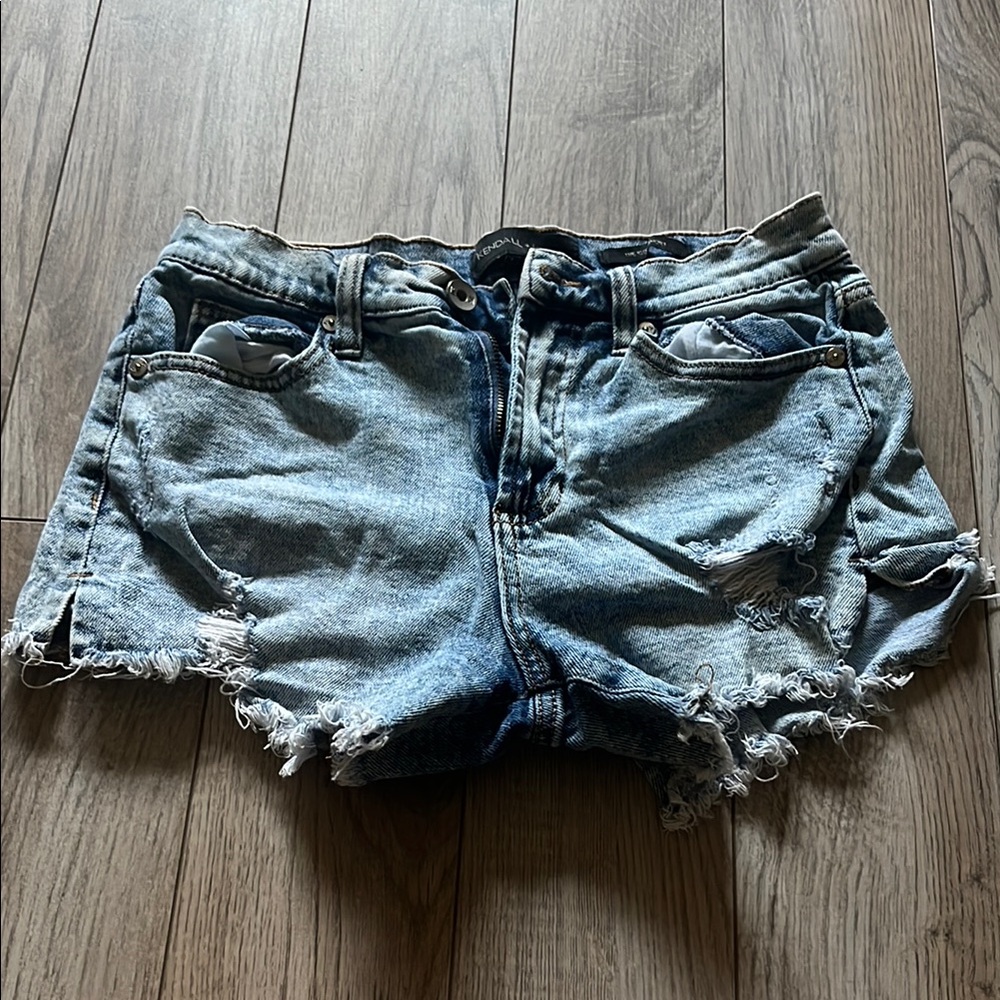 Kendall & Kylie Blue Jean Shorts Distressed Raw Hem